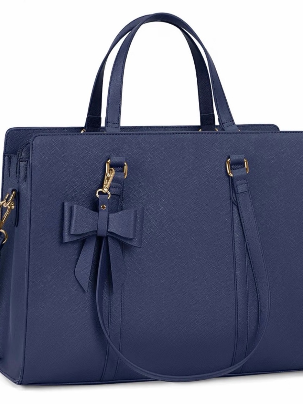 Elegant Navy Bow Laptop Tote Handbag - Women Bags